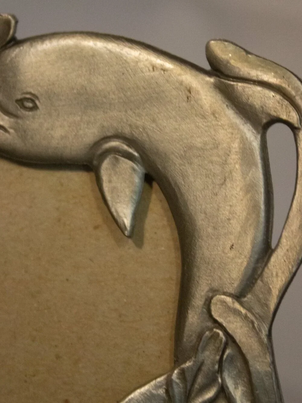 Pewter Dolphin Photo Frame – Coastal Ocean Decor – Detailed Sculpted Design